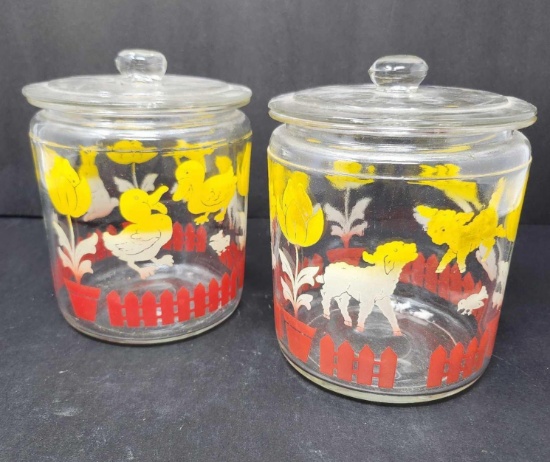 2 Vintage Anchor Hocking Easter Candy Jars