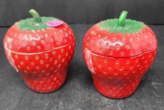 2 Hazel Atlas Glass Strawberry Jam Jars
