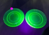 2 Vintage Green Depression Uranium Glass 6 1/4 inch Plates