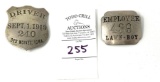 2 - Vintage Employee Metal Badges