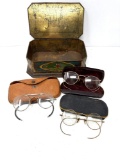 Vintage Artstyle Chocolates Tin and 3 Pair of Spectacles