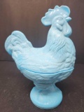 Martha Stewart Light Slag Blue Rooster Candy Dish