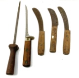 Vintage Wooden Handled Knives and Sharpener
