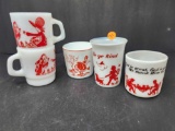 4 Vintage Coffe Cups And 1 Small Childs Glass