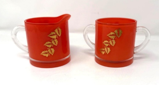 Bartlett Collins Red and Gold Cream and Sugar