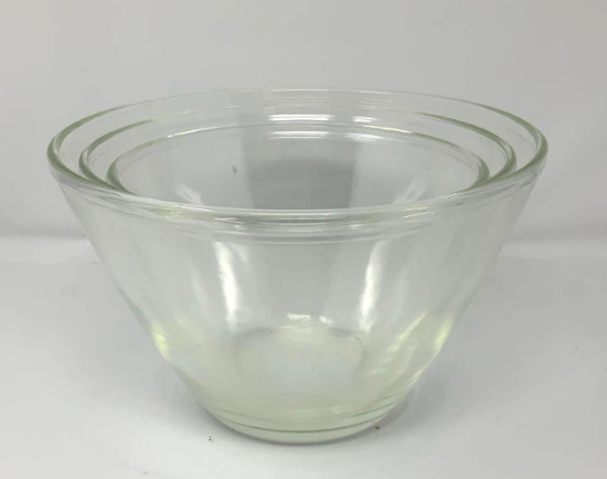 3 - Fire King Clear Glass Splash Proof Mixing Bowls