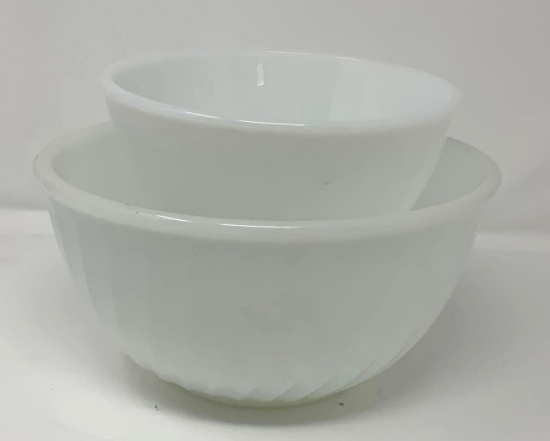 2 - Fire King Anchorwhite Swirl Mixing Bowls