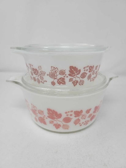 2 - Pyrex Pink Gooseberry Round Casseroles 472, 474-B