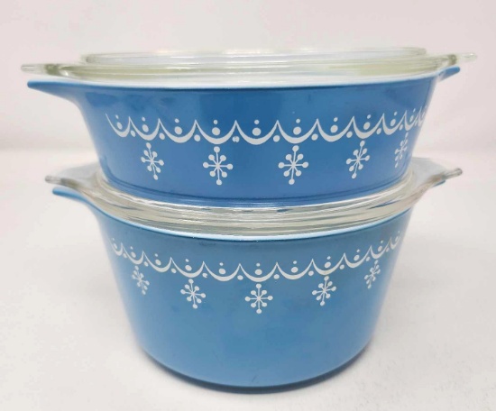2 Snowflake Garland Casseroles 471 473 w/Lids
