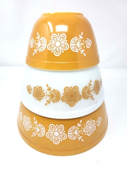 3 PYREX Butterfly Gold Mixing Bowls 401-403