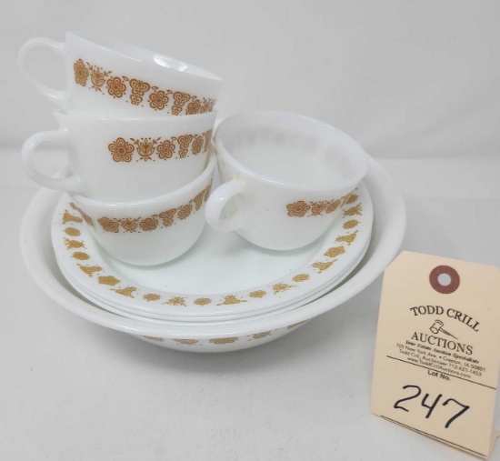 9 Pcs Corning/Corelle Butterfly Gold Dishware
