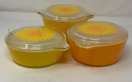 3 Pc Set PYREX Sunflower Daisy Bake Serve Store