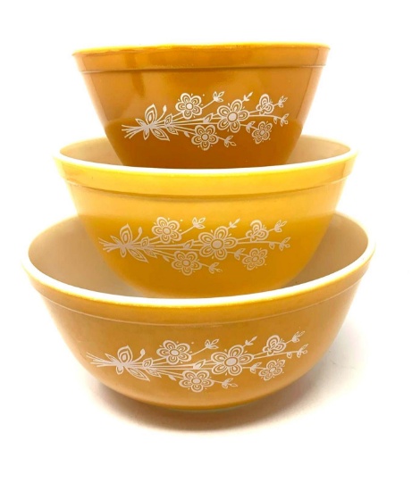 Pyrex Butterfly Gold Redesign 3 pc Mixing Bowl Set