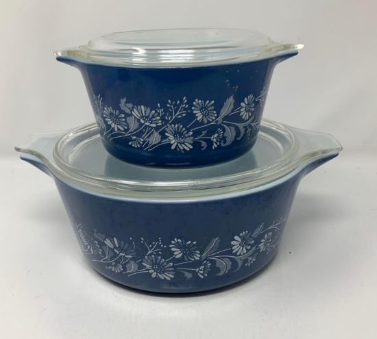 Pyrex Colonial Mist 473 and 475 Casserole Dishes w/ Lids
