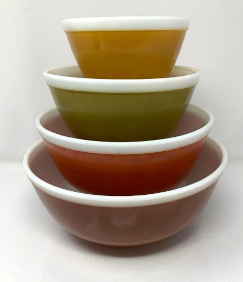Pyrex Americana Earth Tones and Brown 4 pc Multi Bowl Set