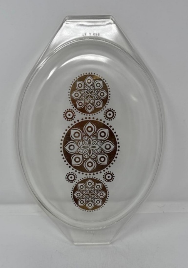 Pyrex Royal Serving Dish 045-C Clear Lid w/ Gold Medallion Design