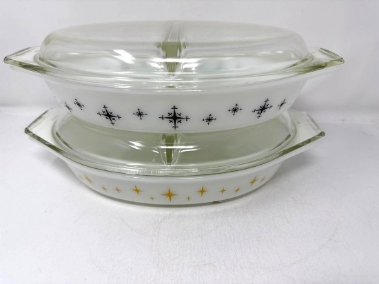 Pyrex Constellation and Compass 063 Divided Casserole w/ Lids