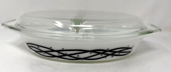 Pyrex Barbed Wire 063 Divided Serving Dish w/ Lid