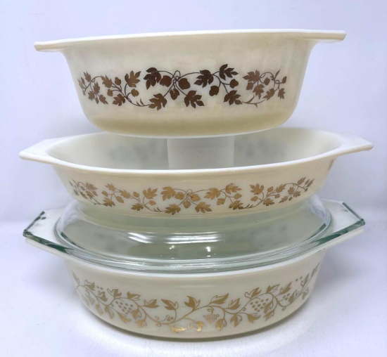 Pyrex Golden Casserole 045 and Golden Acorn 053 - 043