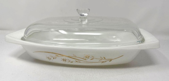 Pyrex Golden Honeysuckle 033 Shallow Casserole w/ Lid