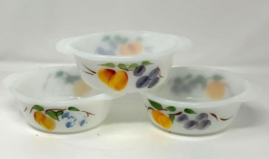 3 -Fire King Gay Fad Fruit 1 pt Dishes