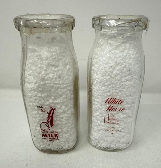 Dairyland and White House 1/2 pt sq Milk Bottles