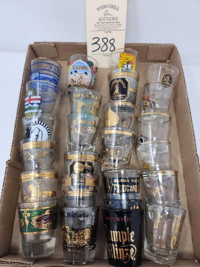 25 - Shot Glasses Most W/Gold On Them