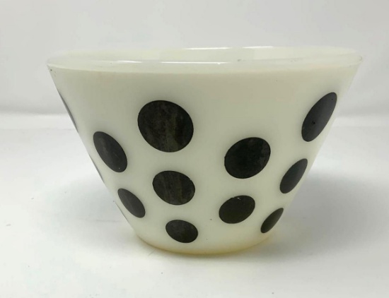 Fire King Black Dot 6 3/4 1 Qt Splash Proof Mixing Bowl.