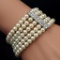 Cream White Glass Pearl Multi-strand Stretch Bracelet