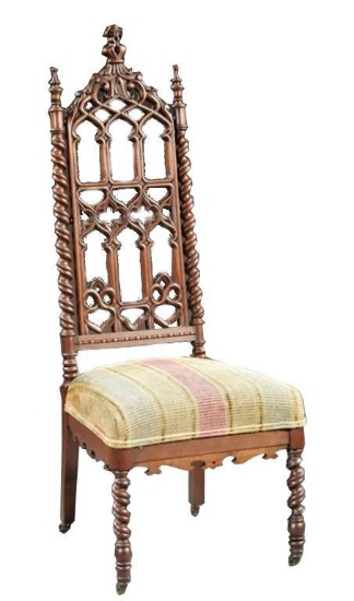 19thc American Gothic Revival Walnut Chair