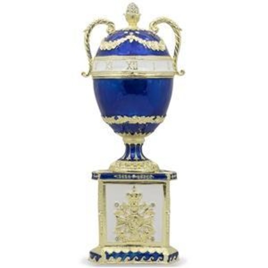 1895 Blue Serpent Clock Russian Faberge Egg 7"