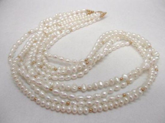 14K Yellow Gold 4 Strand Freshwater Pearl Necklace 20"