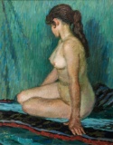 Signed Japanese O/C Impressionist Female Nude