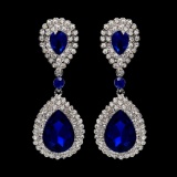 Rhodium Plated Blue Crystal Rhinestone Wedding Drop Dangle Earrings