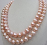 Aaa 10-11mm Perfect South Sea Genuine Gold Pink Pearl Necklace 36?14k