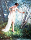 Impressionist Oil Painting, Forest Landscape Nude