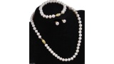 7-8mm Natural White Akoya Cultured Pearl Necklace Bracelet Earring A Set Aaa