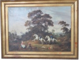 Original Mid 19thc Signed Oil Painting, French Cavalry Approaching Castle