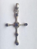 LG Vintage Medieval Style Cross Crucifix Sterling Silver & Amethysts