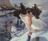 Student of Lambert, Sea Bathing, Oil Painting
