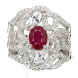 Red Ruby Sterling Silver Filigree Cocktail Ring