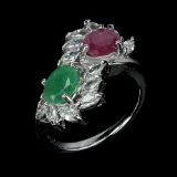 Natural Ruby & Emerald Sterling Ring