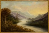 Framed Oil On Board Painting, Mountain Landscape