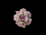 Pink Sapphire & Diamond Floral Brooch Pendant