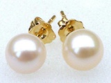 Pair Of Aaa++ Round 6.5mm White Akoya Pearls Earring