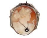 Antique 14kt White Gold Victorian Cameo Brooch