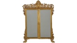 French 19c Gilt Brass Folding Vanity Mirror