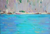 Small original oil painting Plein Air Blue Seascape Rocky shore by Anna Gusarova