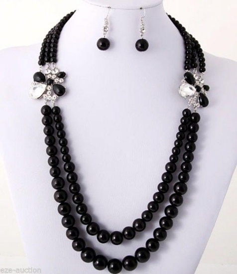 Classic Black Onyx bead Necklace & Earrings Set