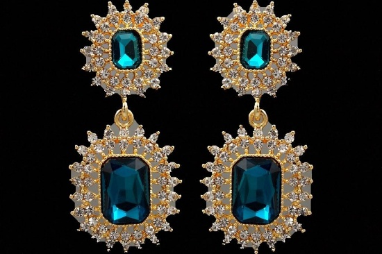 Aqua Blue Czech Crystal & Rhinestone Drop Earrings